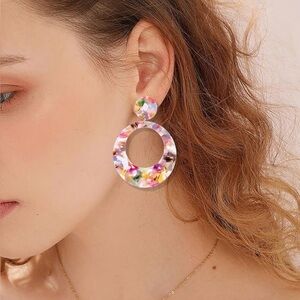 Multicolor Acrylic Dangle Hoop Earrings